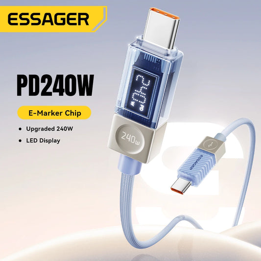 Câble USB‑C ESSAGER Version Haute Qualité & Originale 240W et 100W