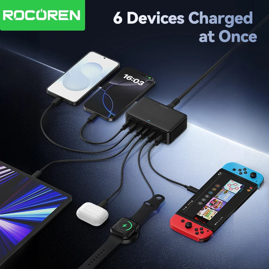 Chargeur Rocoren 100W 6 ports technologie GaN hub