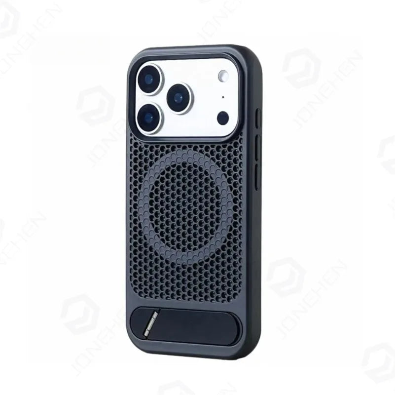 Coque magnétique antichoc avec support et dissipation thermique pour iPhone 17 / 16 / 15 / 14 / 13 – Pro, Pro Max, Normal, Air, Plus