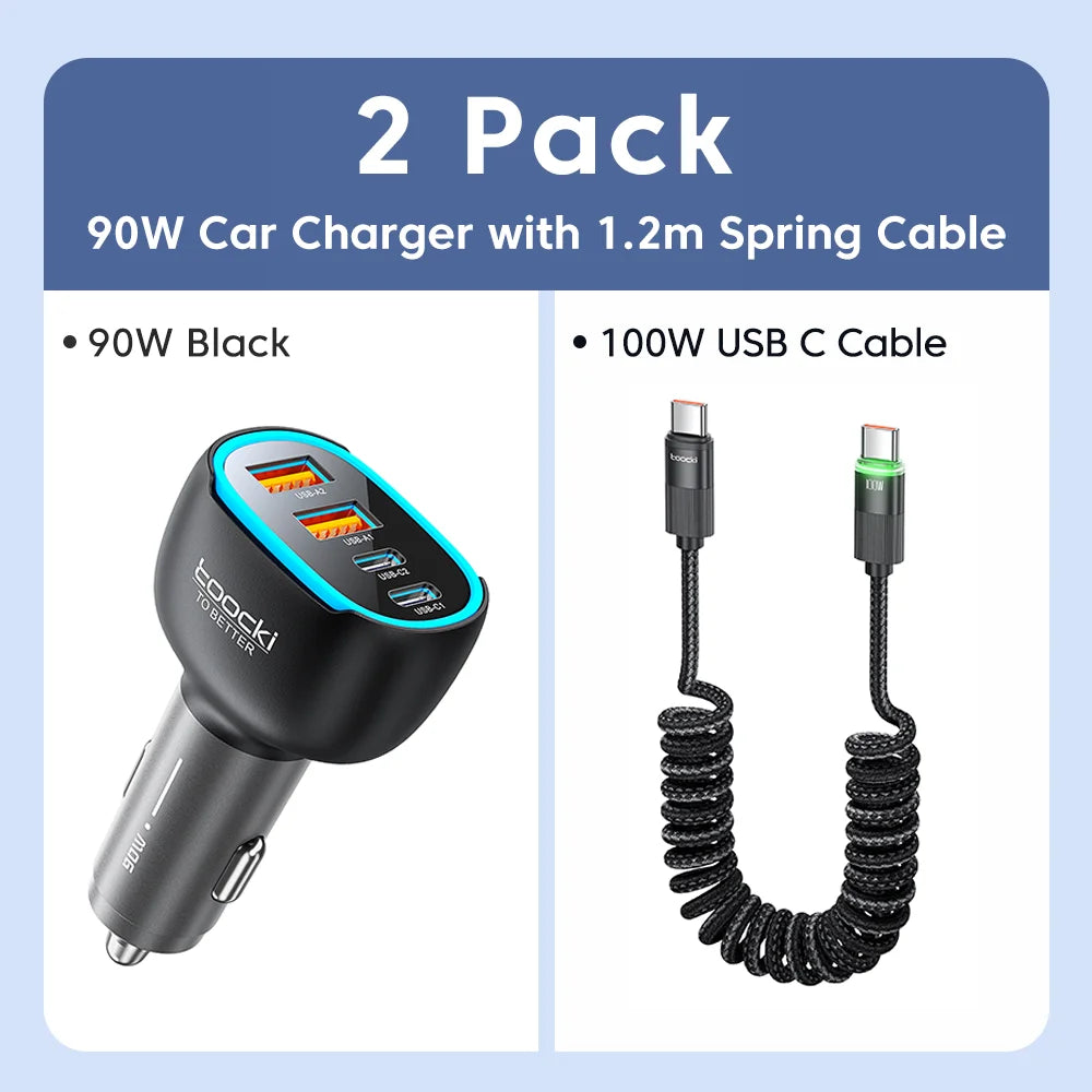 Chargeur TOOCKI à charge rapide avec quatre ports, disponible en versions 90W et 120W.