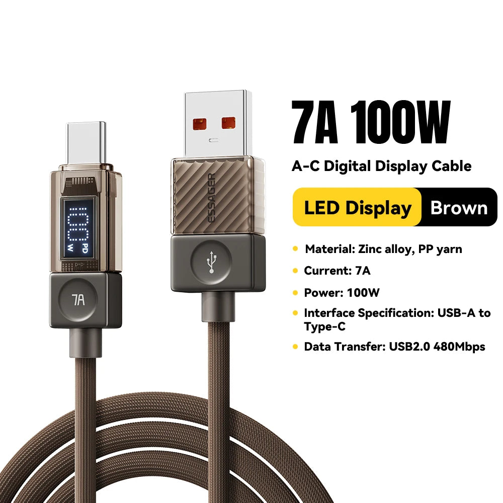 Câble USB‑C ESSAGER Version Haute Qualité & Originale 240W et 100W
