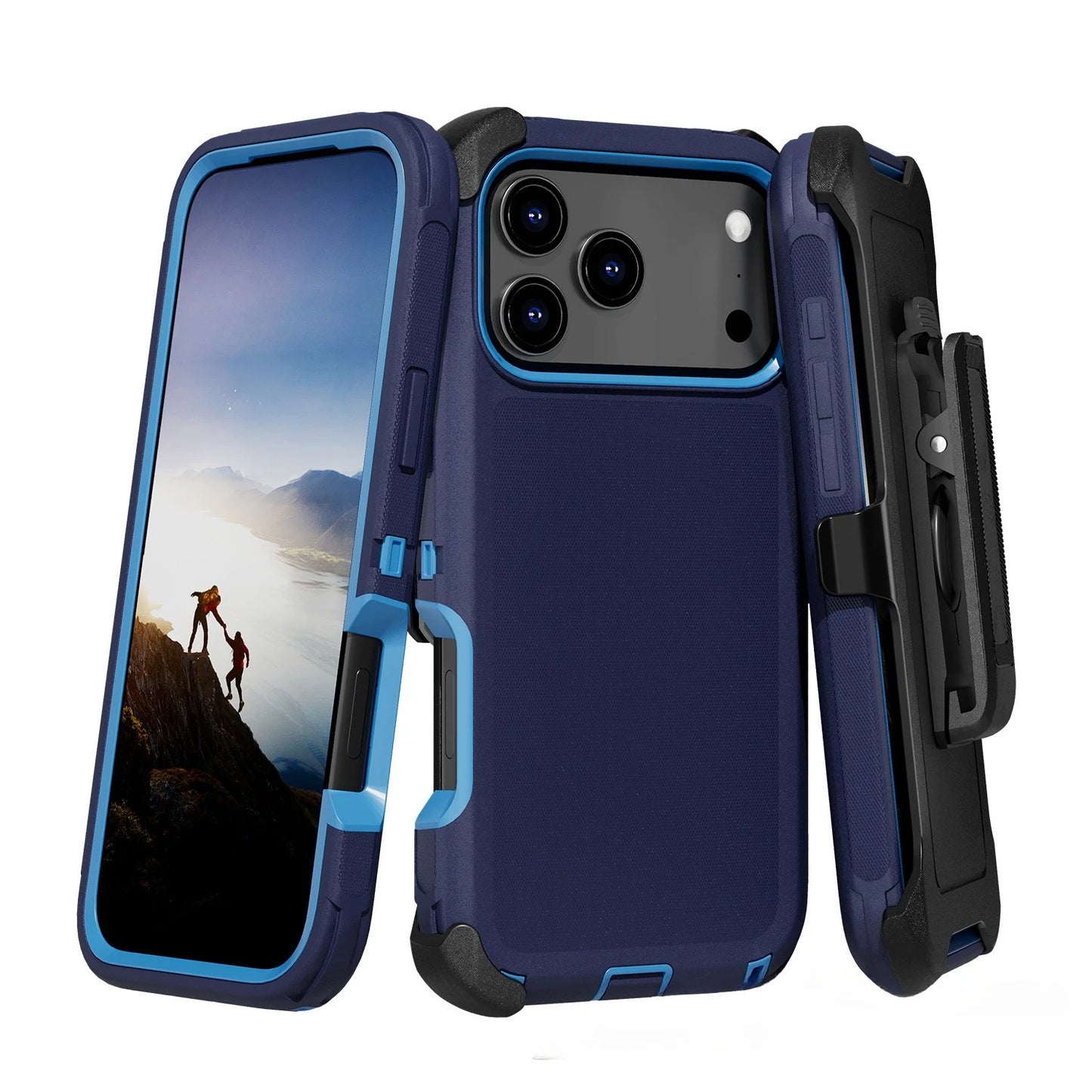Étui Blindé Antichoc Bicolore avec Clip de Ceinture – Protection Renforcée pour iPhone 13 à 17 Air