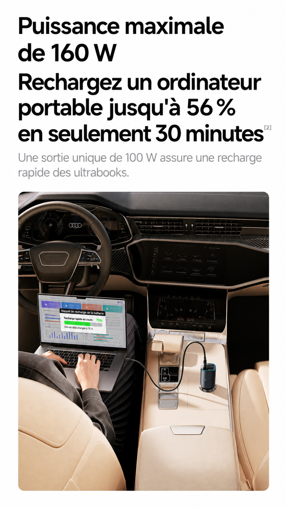 Baseus PrimeTrip VP2 – Chargeur Voiture Magnétique 160W, 3 USB-C + USB-A