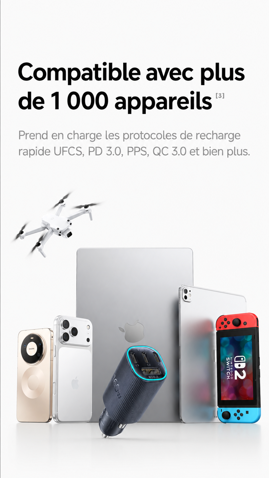 Baseus PrimeTrip VP2 – Chargeur Voiture Magnétique 160W, 3 USB-C + USB-A