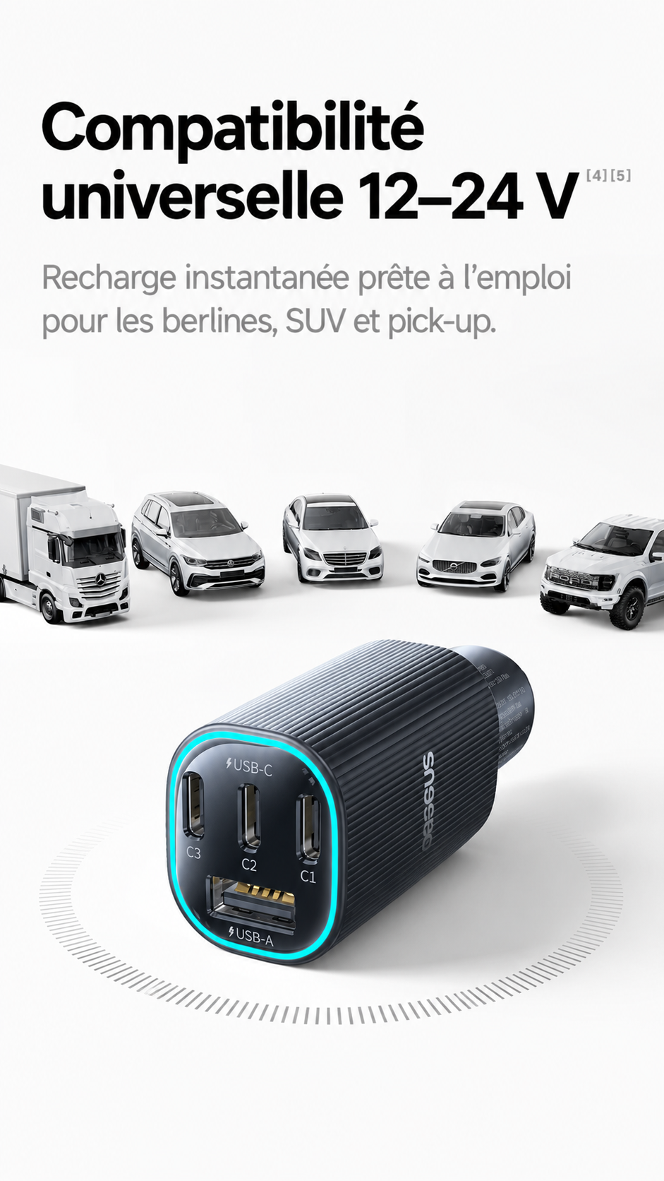 Baseus PrimeTrip VP2 – Chargeur Voiture Magnétique 160W, 3 USB-C + USB-A