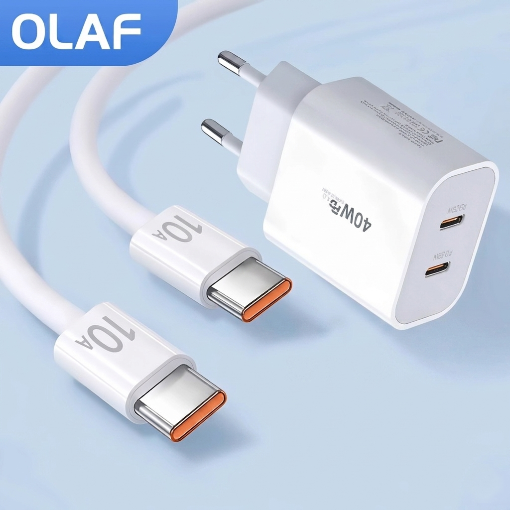 Chargeur OLAF rapide 40W Avec deux sorties USB‑C‑C PD QC3.0 avec câble Type‑C vers Type‑C