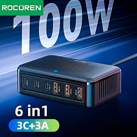Chargeur Rocoren 100W 6 ports  technologie GaN hub