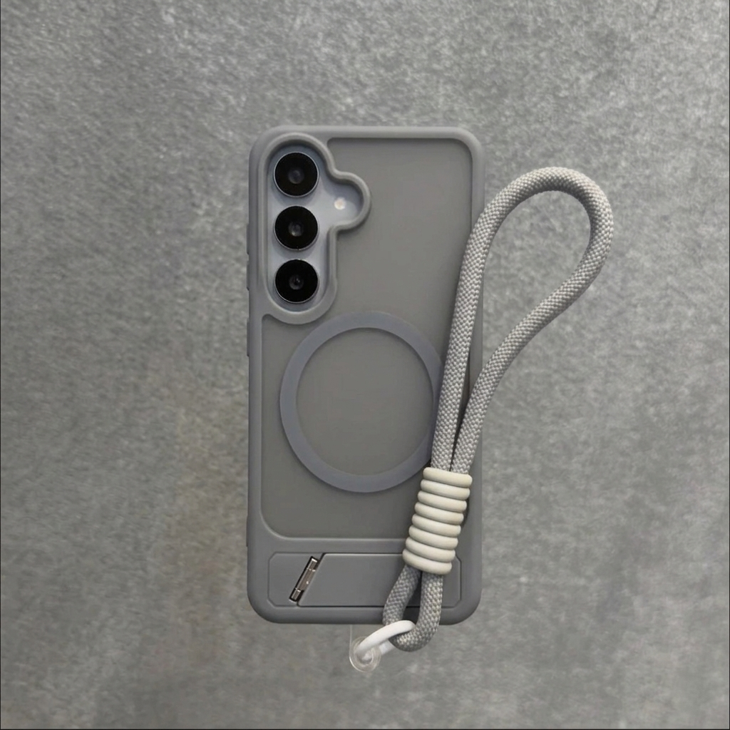 Coque magnétique translucide mate avec support invisible et dragonne pour Samsung S26 / S25 / S24 / S23 (Ultra / Plus / FE / Standard)