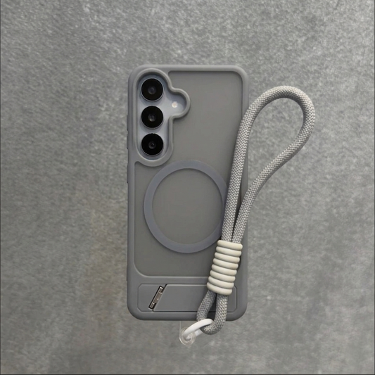 Coque magnétique translucide mate avec support invisible et dragonne pour Samsung S26 / S25 / S24 / S23 (Ultra / Plus / FE / Standard)