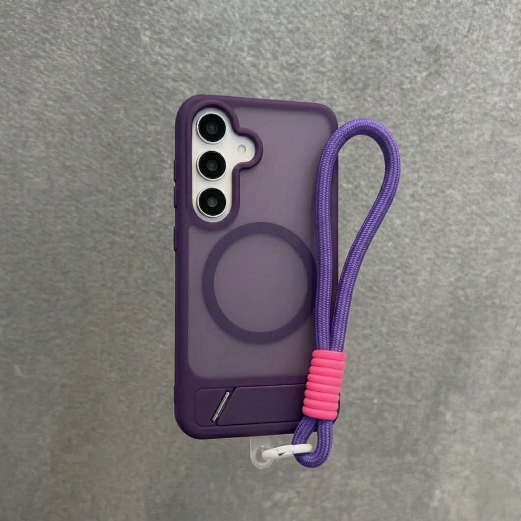 Coque magnétique translucide mate avec support invisible et dragonne pour Samsung S26 / S25 / S24 / S23 (Ultra / Plus / FE / Standard)
