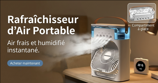 Ventilateur Portable 3‑en‑1, Mini Climatiseur, Humidificateur & Veilleuse LED pour Maison et Bureau