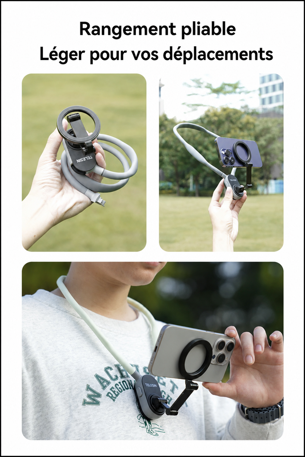 Support de Cou Magnétique TELESIN pour Smartphone – Vidéo POV Mains Libres