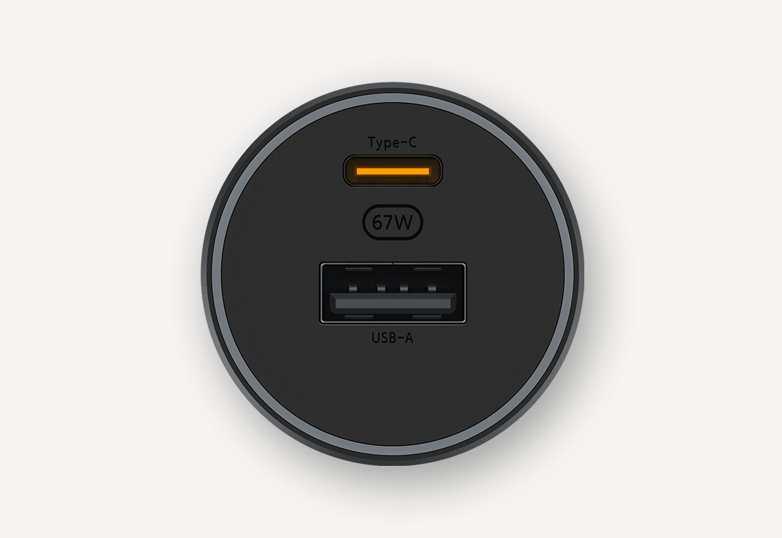 Chargeur voiture Xiaomi 67W avec double port USB‑A & Type‑C. Charge ultra‑rapide