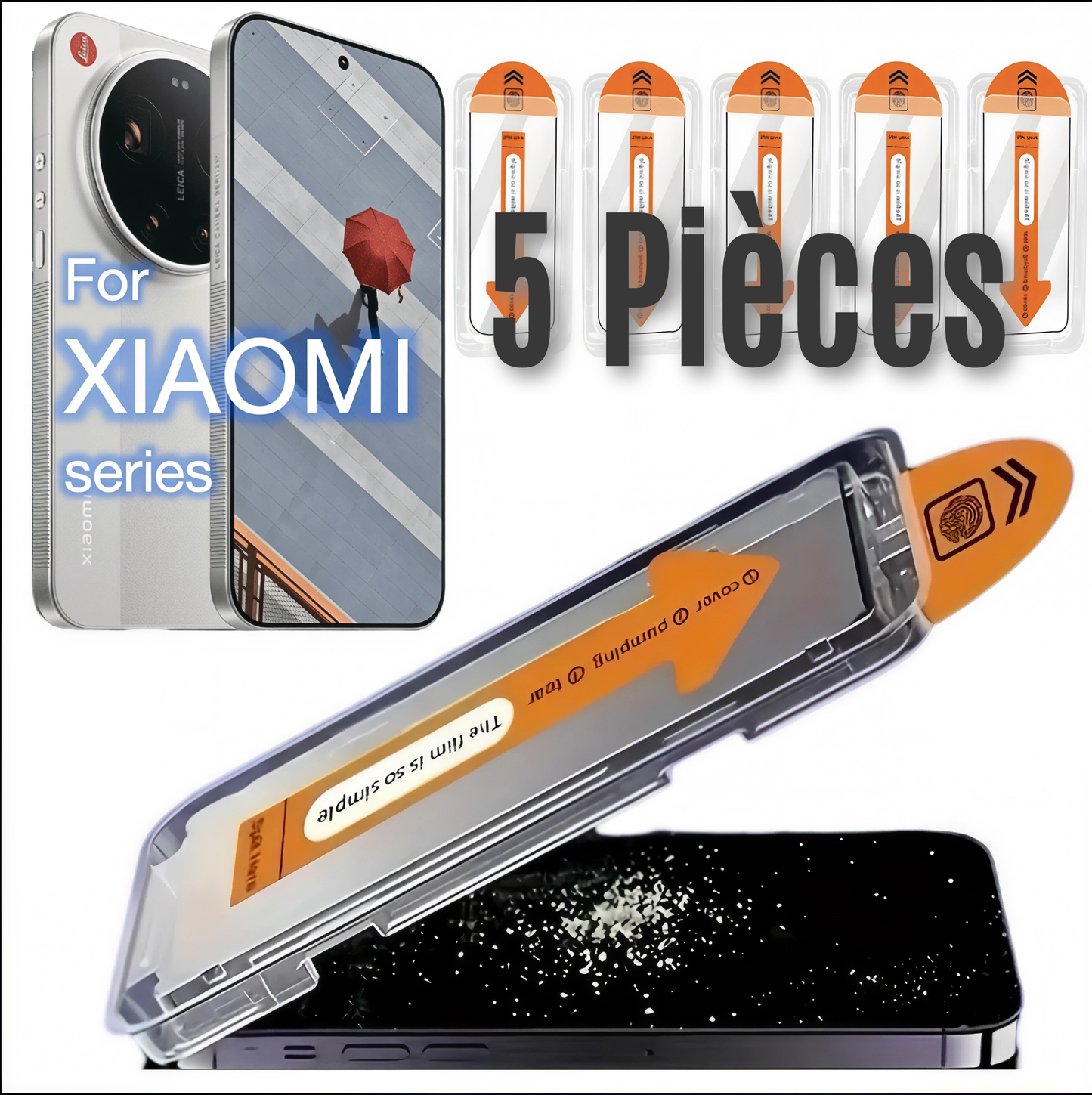 5‑Pack Auto‑Dust Tempered Glass – Easy Installation Anti‑Scratch Screen Protector for Xiaomi Series