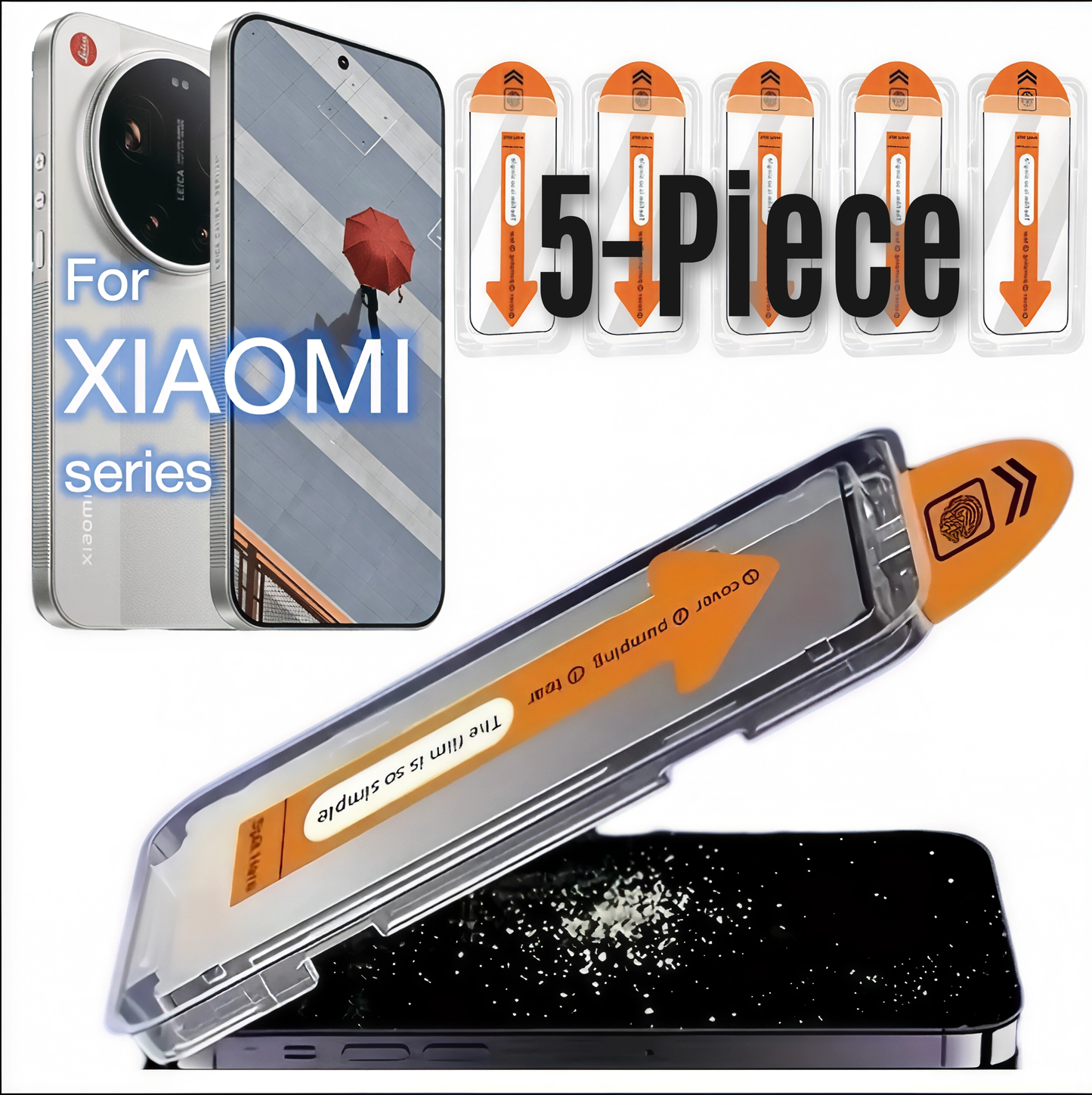 5‑Pack Auto‑Dust Tempered Glass – Easy Installation Anti‑Scratch Screen Protector for Xiaomi Series