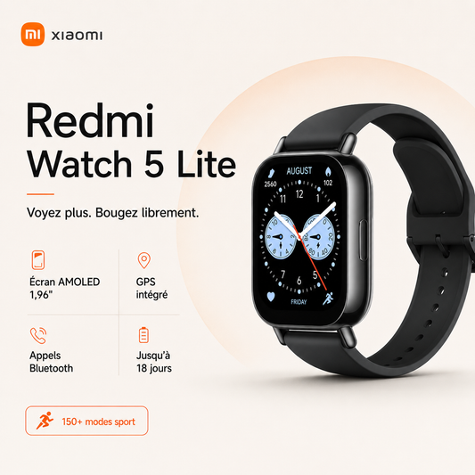 Xiaomi Redmi Watch 5 Lite – Montre connectée AMOLED 1,96″ avec GPS et appels Bluetooth