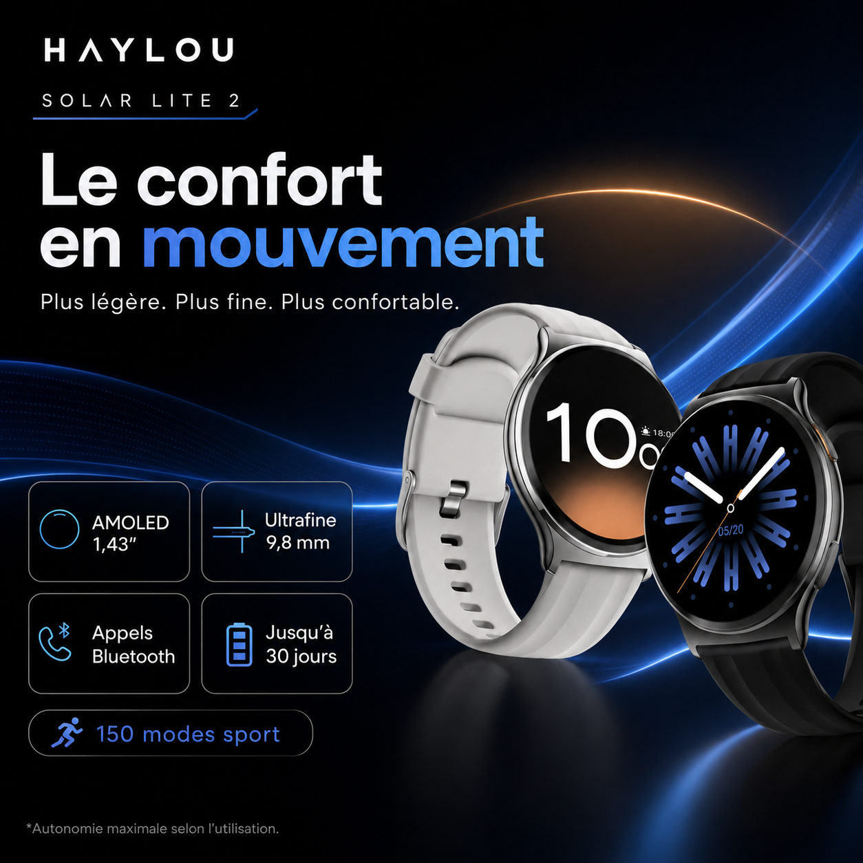 Haylou Solar Lite 2 – Montre Connectée AMOLED 1,43"