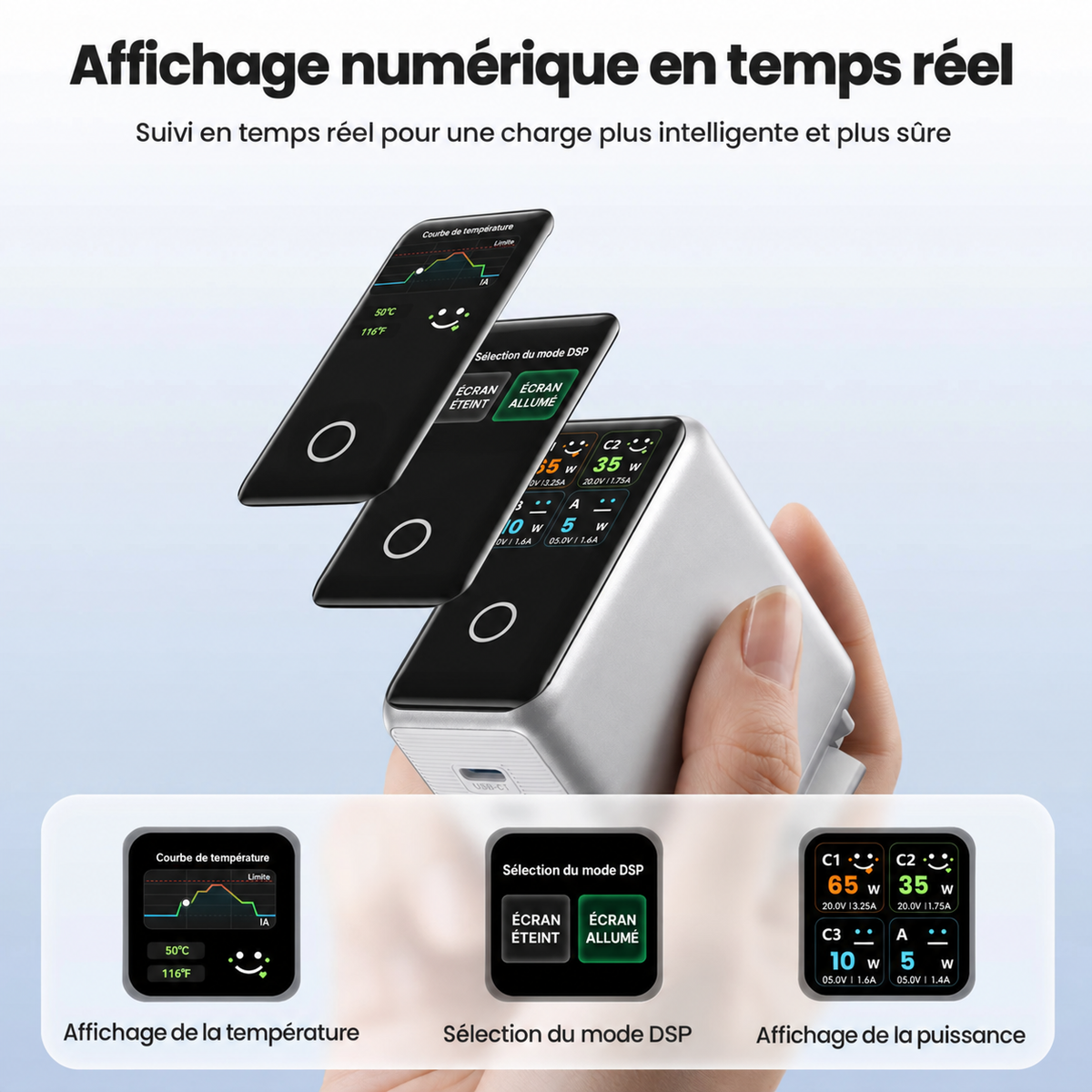 Chargeur Vention Dash Pro 140W GaN 5.0 avec écran intelligent