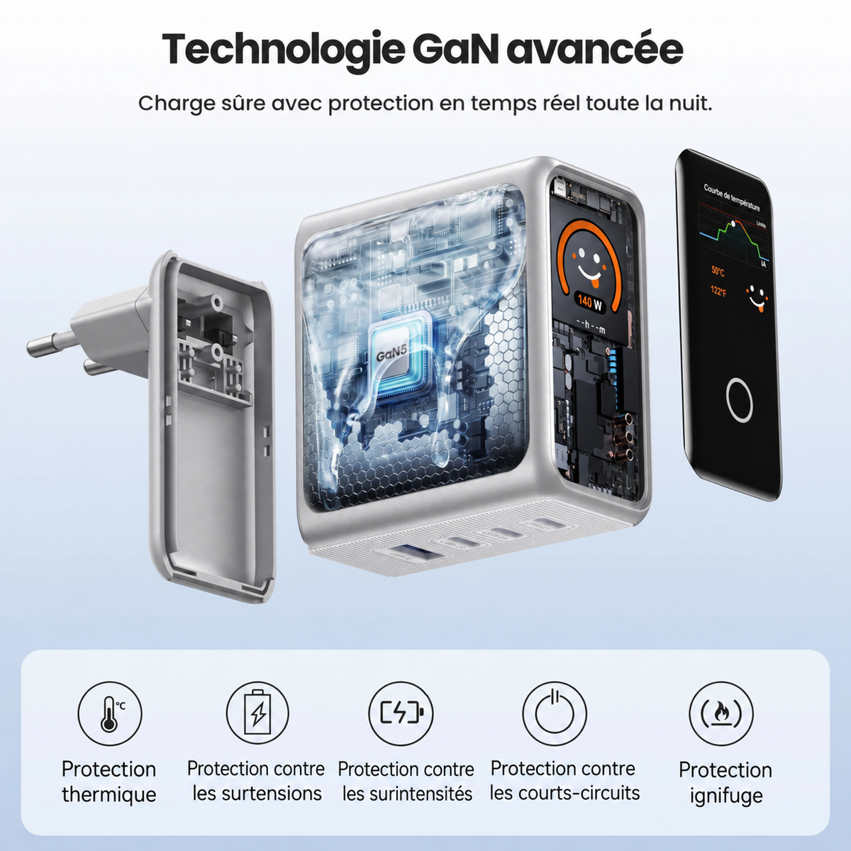 Chargeur Vention Dash Pro 140W GaN 5.0 avec écran intelligent