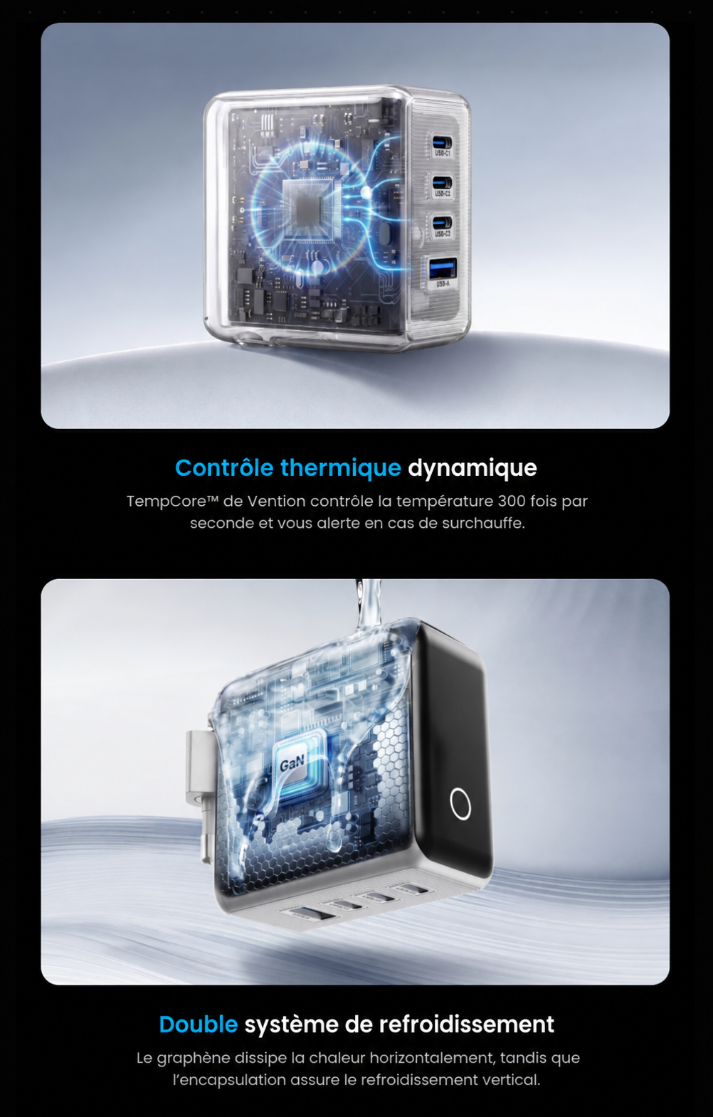 Chargeur Vention Dash Pro 140W GaN 5.0 avec écran intelligent