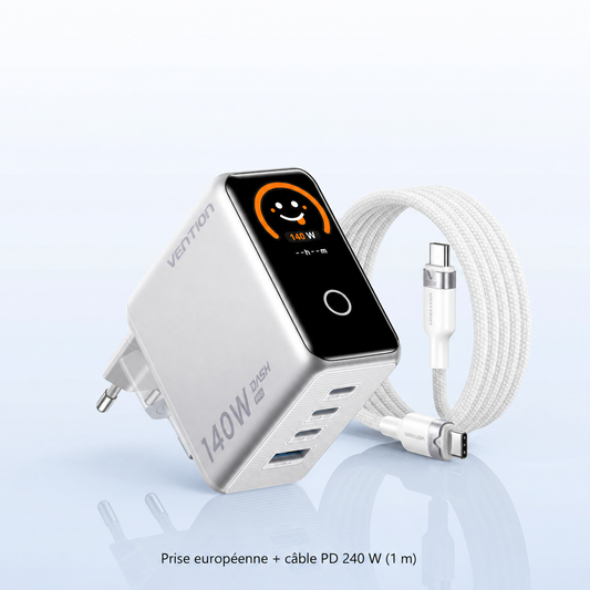 Chargeur Vention Dash Pro 140W GaN 5.0 avec écran intelligent