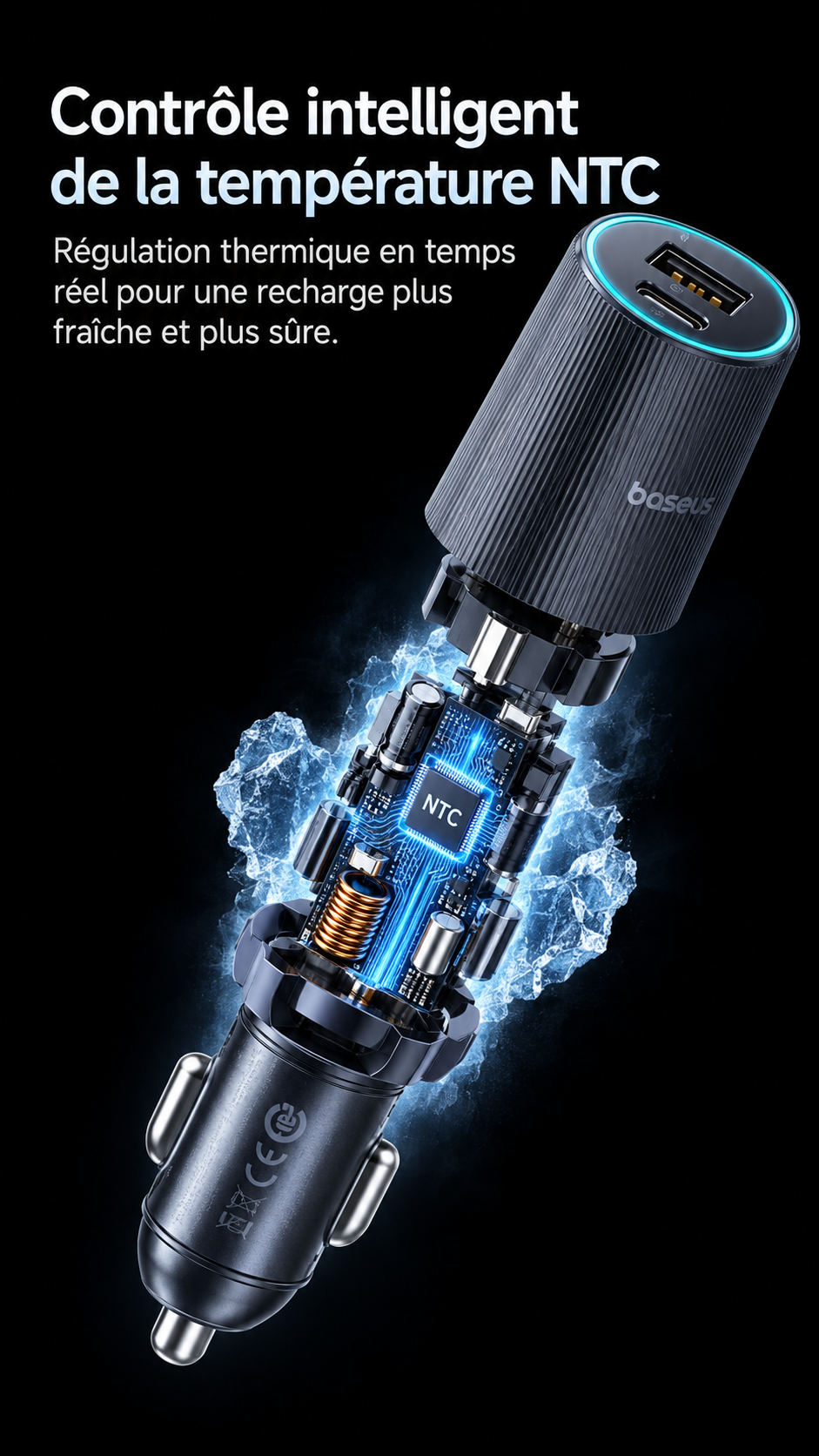 Baseus PrimeTrip VP2 – Chargeur Voiture Magnétique 160W, 3 USB-C + USB-A