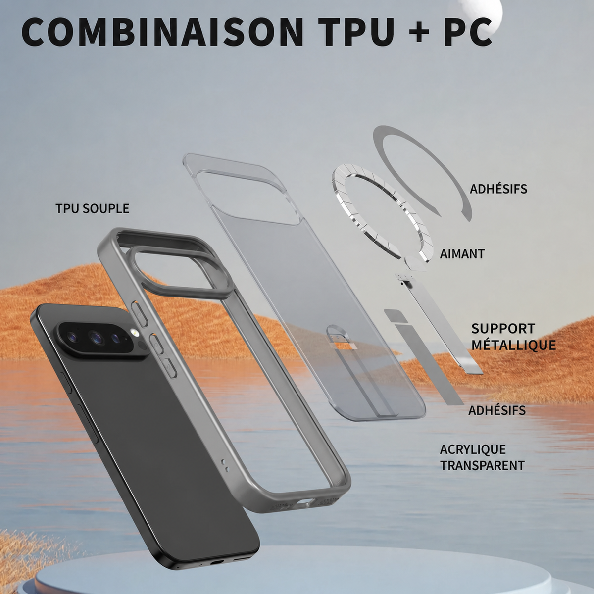 Coque Magnétique avec Support pour Google Pixel 11, 10 et 9