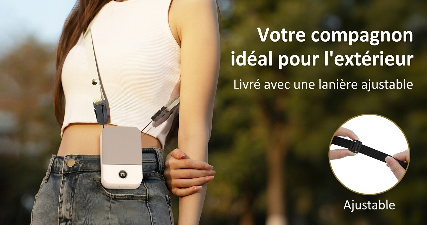 Mini ventilateur de cou portable sans lame, refroidisseur d'air, USB, 2000mAh, 3 vitesses