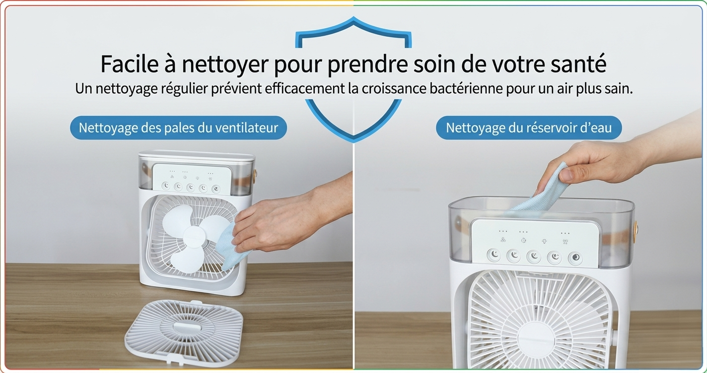 OIMG – Ventilateur Portable 3‑en‑1, Mini Climatiseur, Humidificateur & Veilleuse LED pour Maison et Bureau