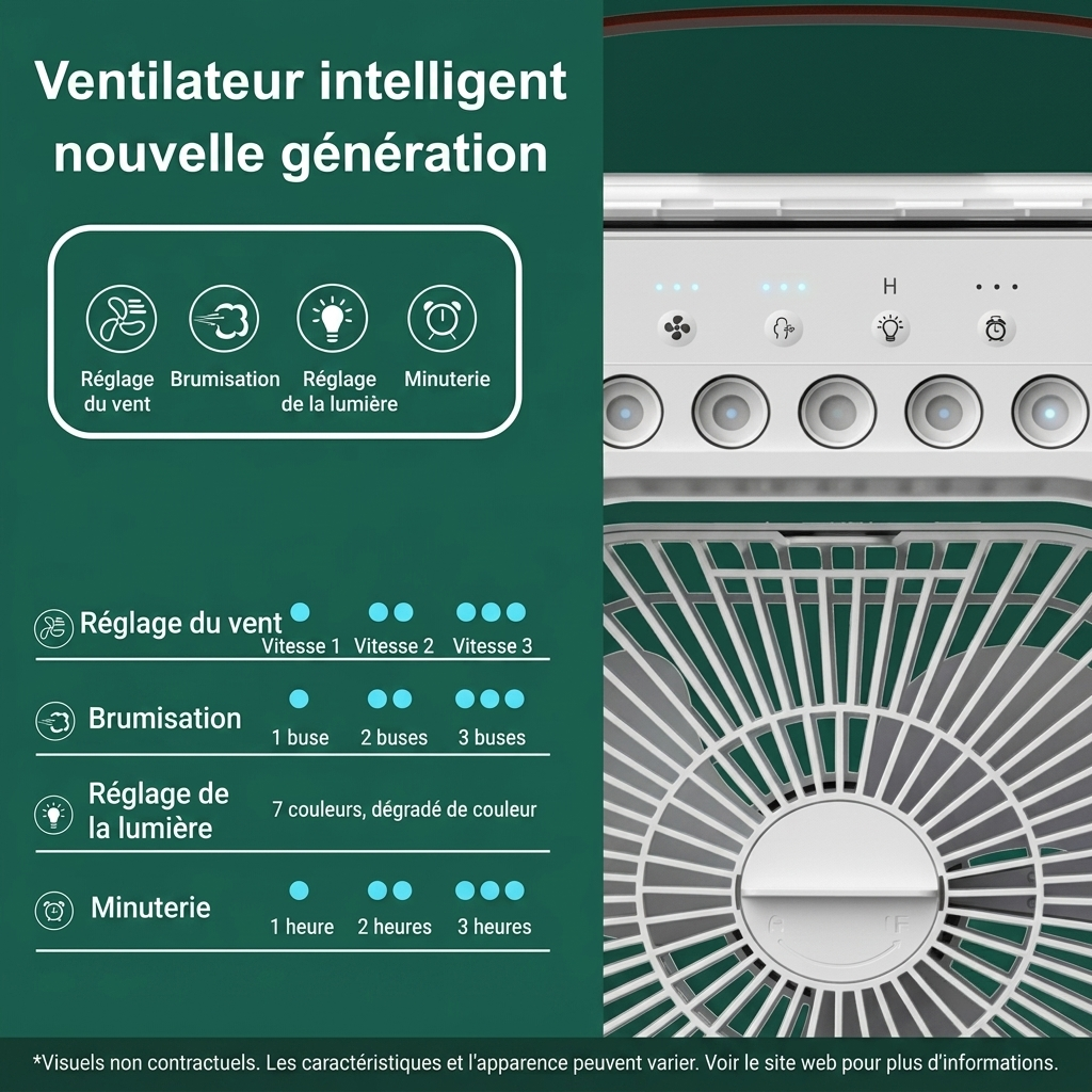 OIMG – Ventilateur Portable 3‑en‑1, Mini Climatiseur, Humidificateur & Veilleuse LED pour Maison et Bureau