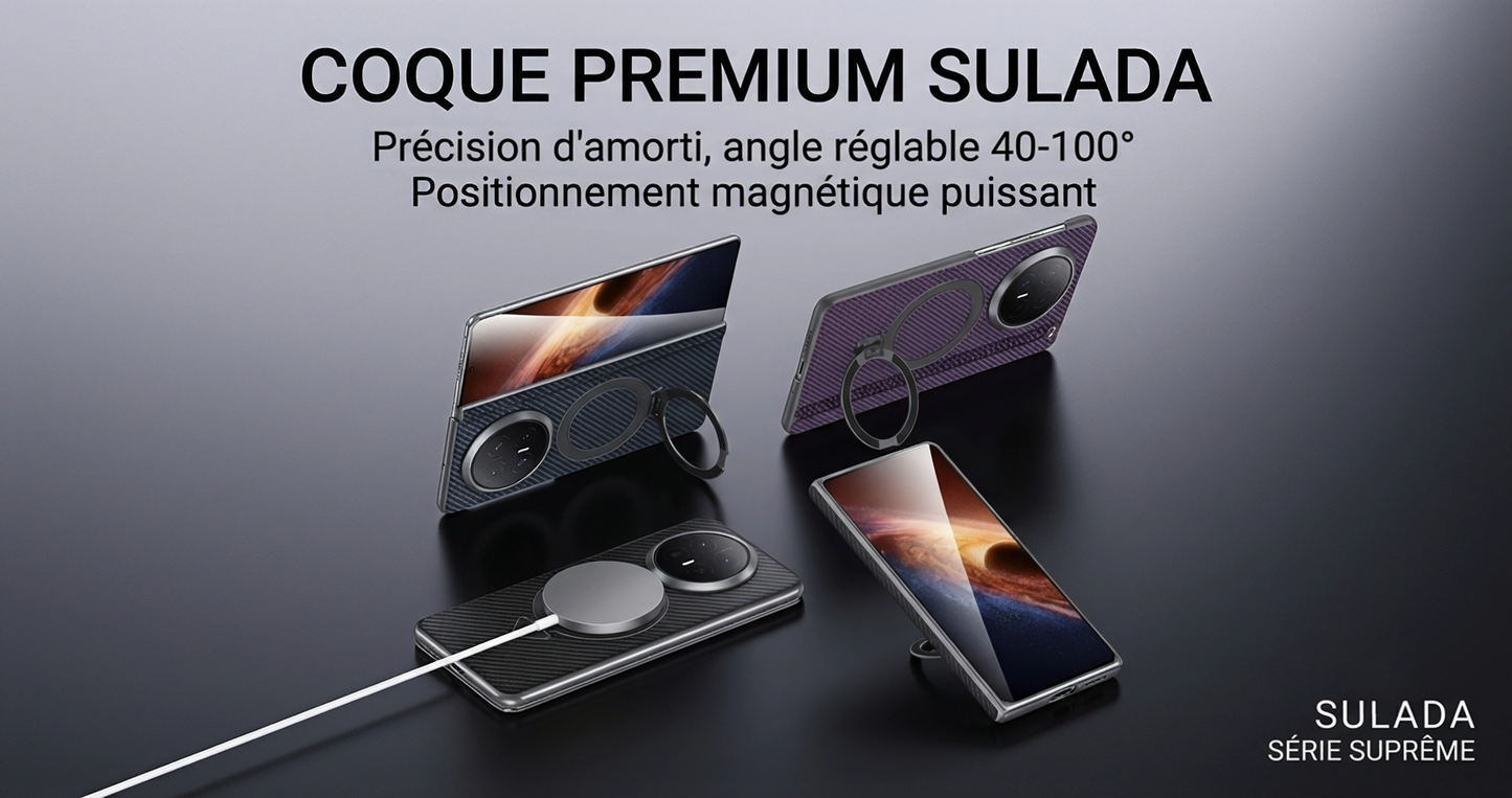 Coque Magnétique Kevlar Compatible MagSafe avec Support Intégré – Protection Antichoc pour Honor Magic V6 / V5