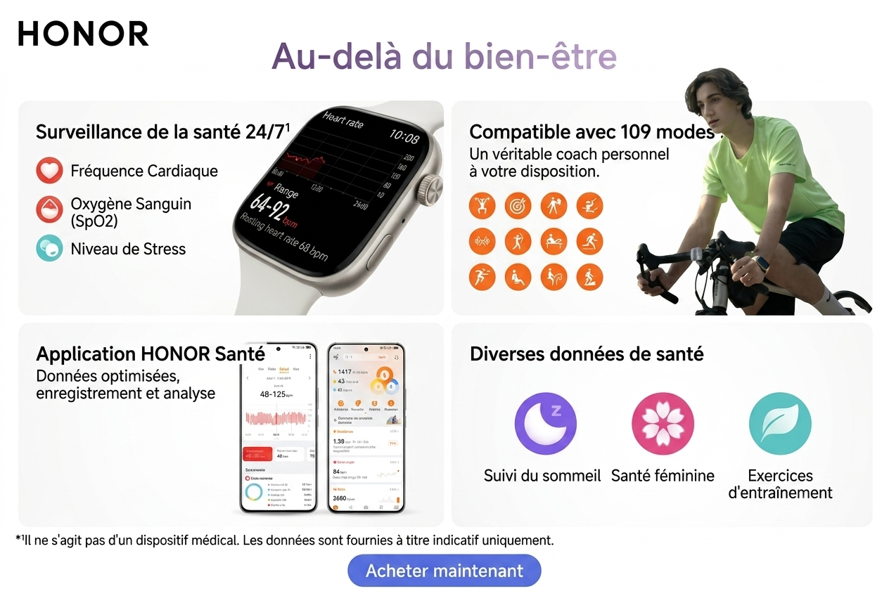 HONOR Watch X5i  Smartwatch AMOLED 1,97" – Appels Bluetooth & Suivi Santé 24/7