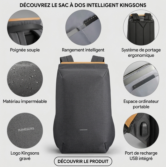 Kingsons Sac à dos antivol KS3207W pour ordinateur 15,6″ avec port USB
