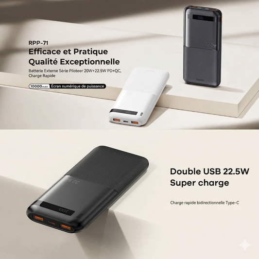 Batterie de Secours à Charge Rapid . Série Piloteer PD+QC