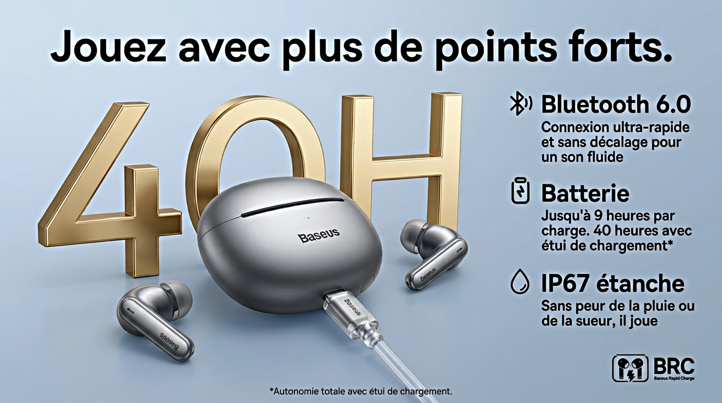 Baseus MC1 Pro Open-Ear TWS Wireless Earbuds – Bluetooth 6.0, IP67, 40H Battery, ENC 4-Mic, SuperBass 2.0