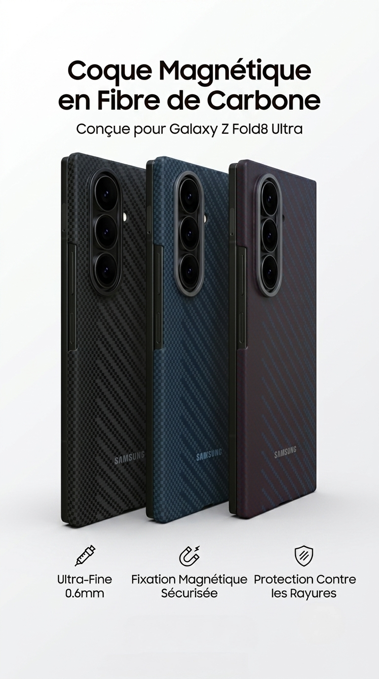 Coque Magnétique Fibre de Carbone pour Samsung Galaxy Z Fold8 / Fold8 Ultra