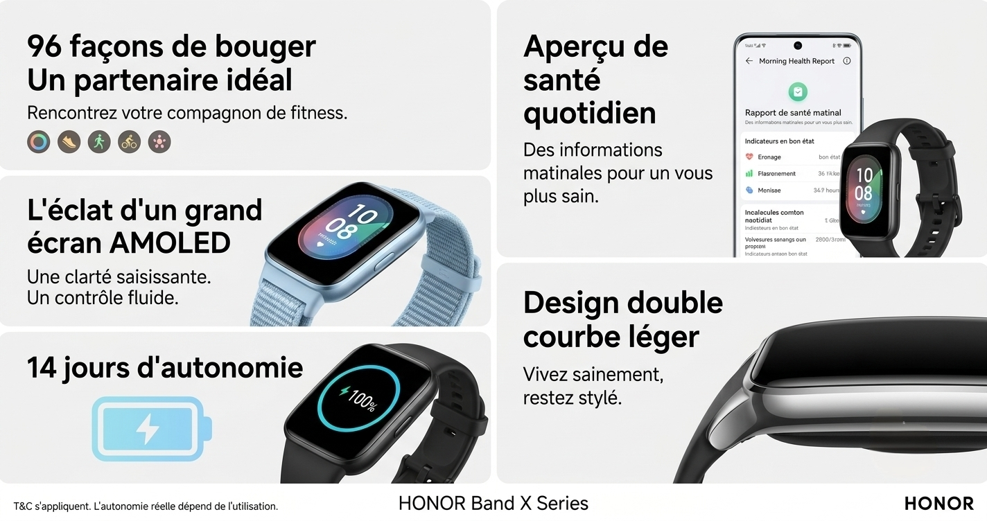 HONOR Band AMOLED 1.57" | Bracelet Connecté Santé & Fitness