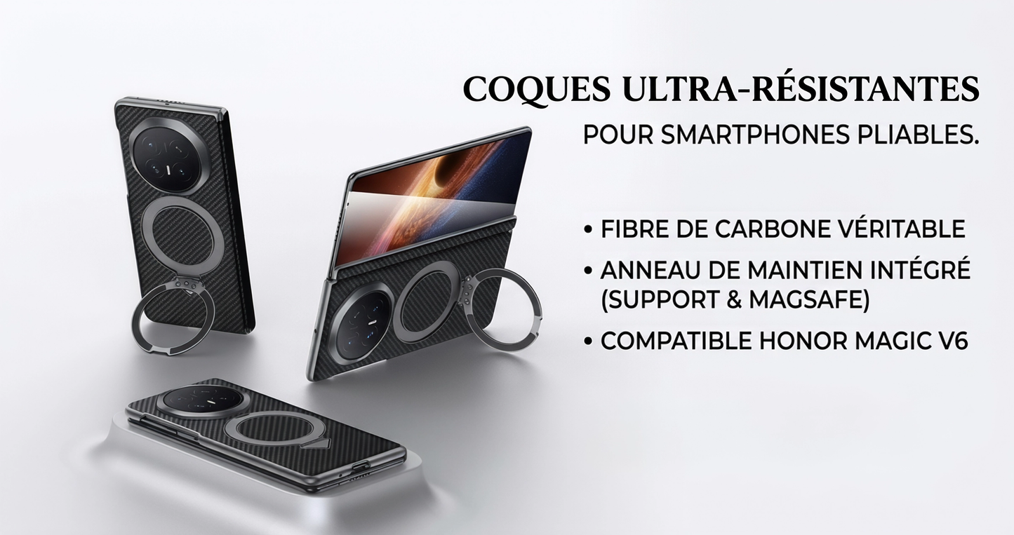 Coque Magnétique Kevlar Compatible MagSafe avec Support Intégré – Protection Antichoc pour Honor Magic V6 / V5