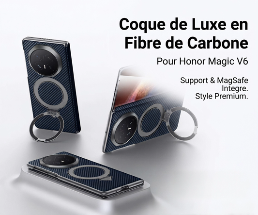 Coque Magnétique Kevlar Compatible MagSafe avec Support Intégré – Protection Antichoc pour Honor Magic V6 / V5