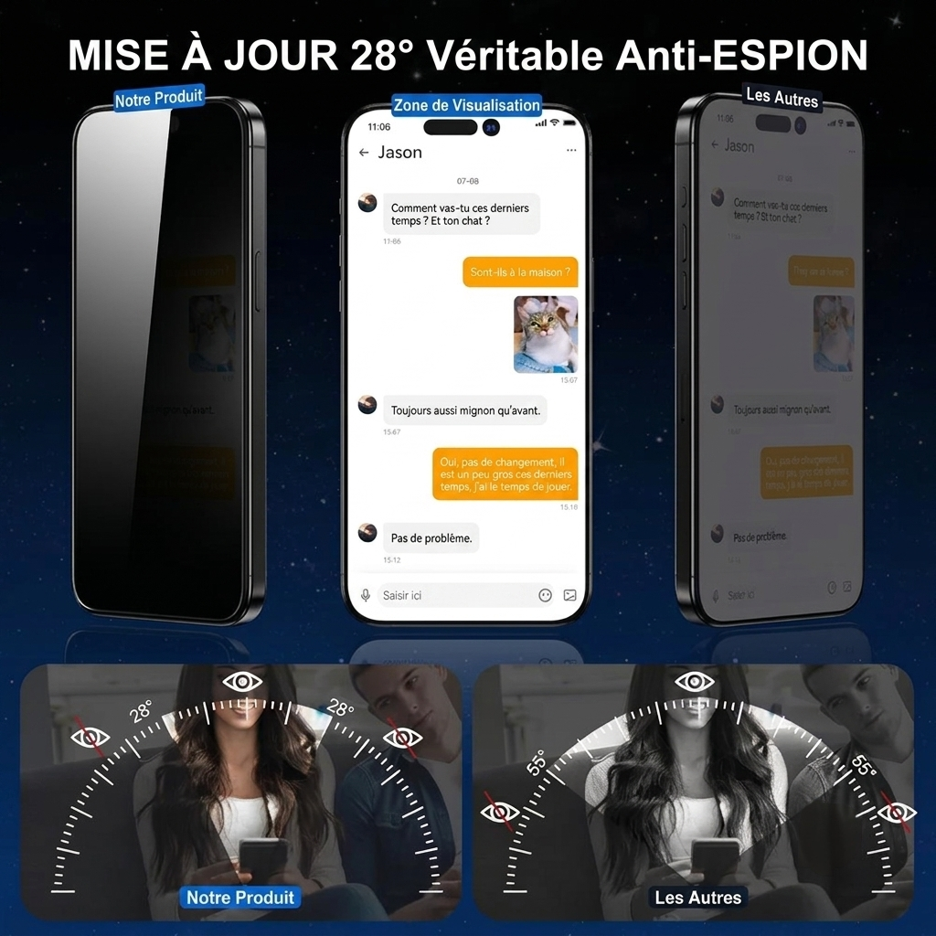 1–5 pièces — Verre trempé anti‑espion avec installation sans poussière pour iPhone