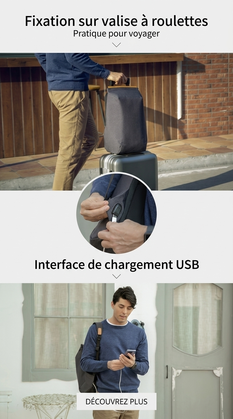 Kingsons Sac à dos antivol KS3207W pour ordinateur 15,6″ avec port USB