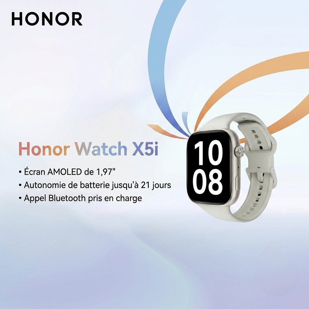 HONOR Watch X5i  Smartwatch AMOLED 1,97" – Appels Bluetooth & Suivi Santé 24/7