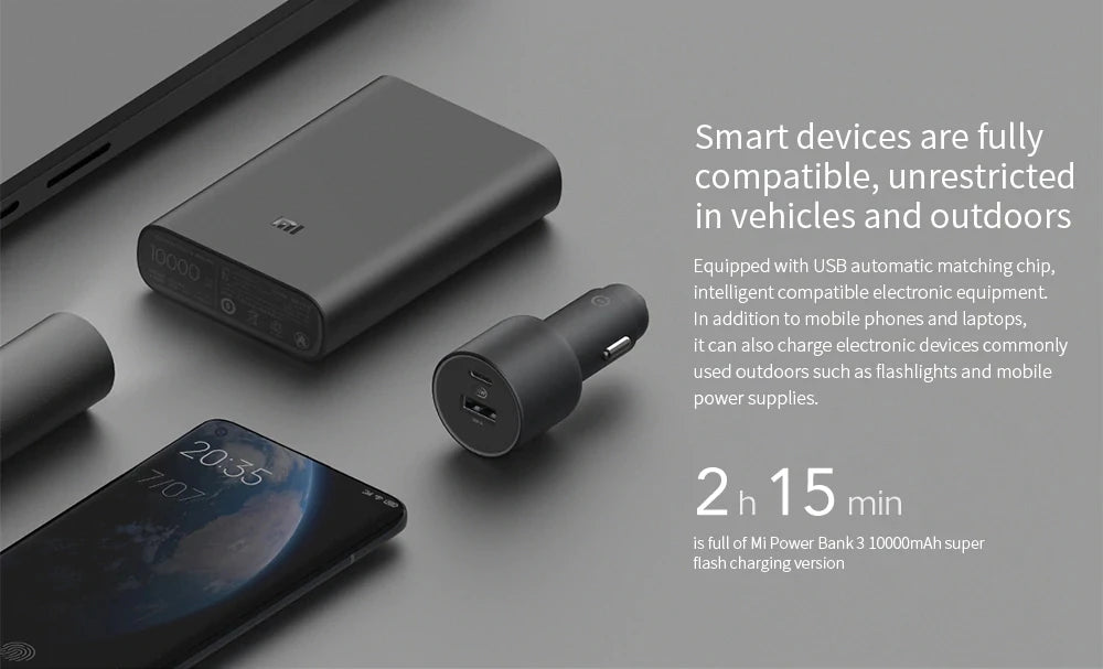 Chargeur voiture Xiaomi 100W Max avec charge ultra‑rapide USB‑C et USB‑A