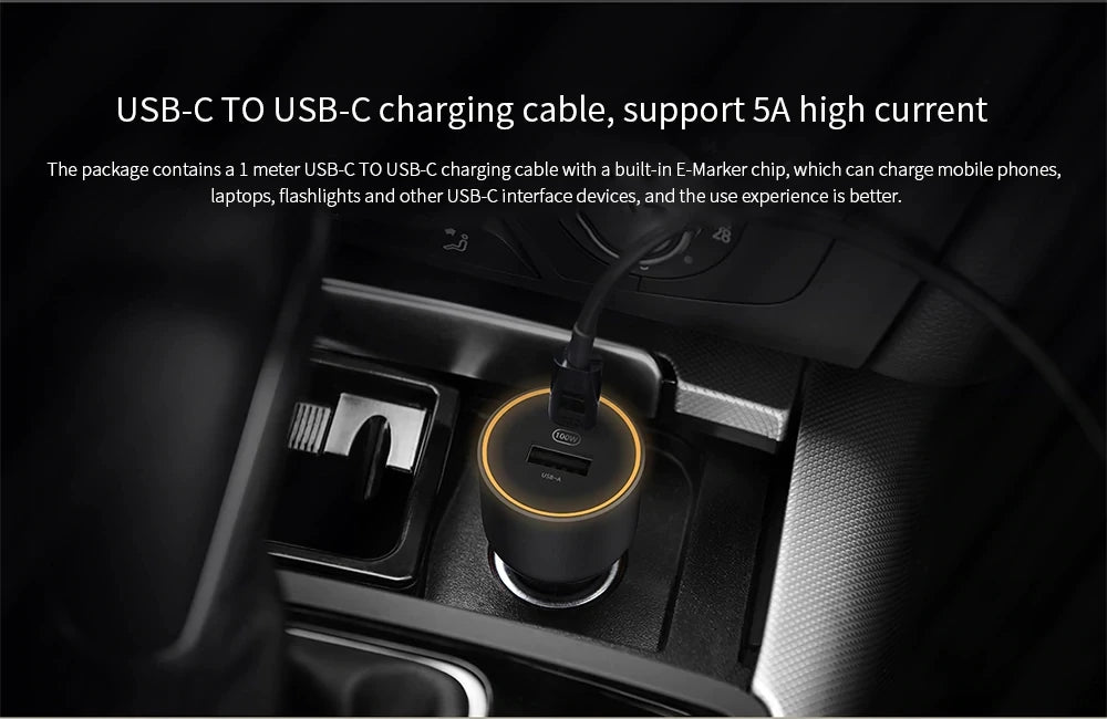Chargeur voiture Xiaomi 100W Max avec charge ultra‑rapide USB‑C et USB‑A