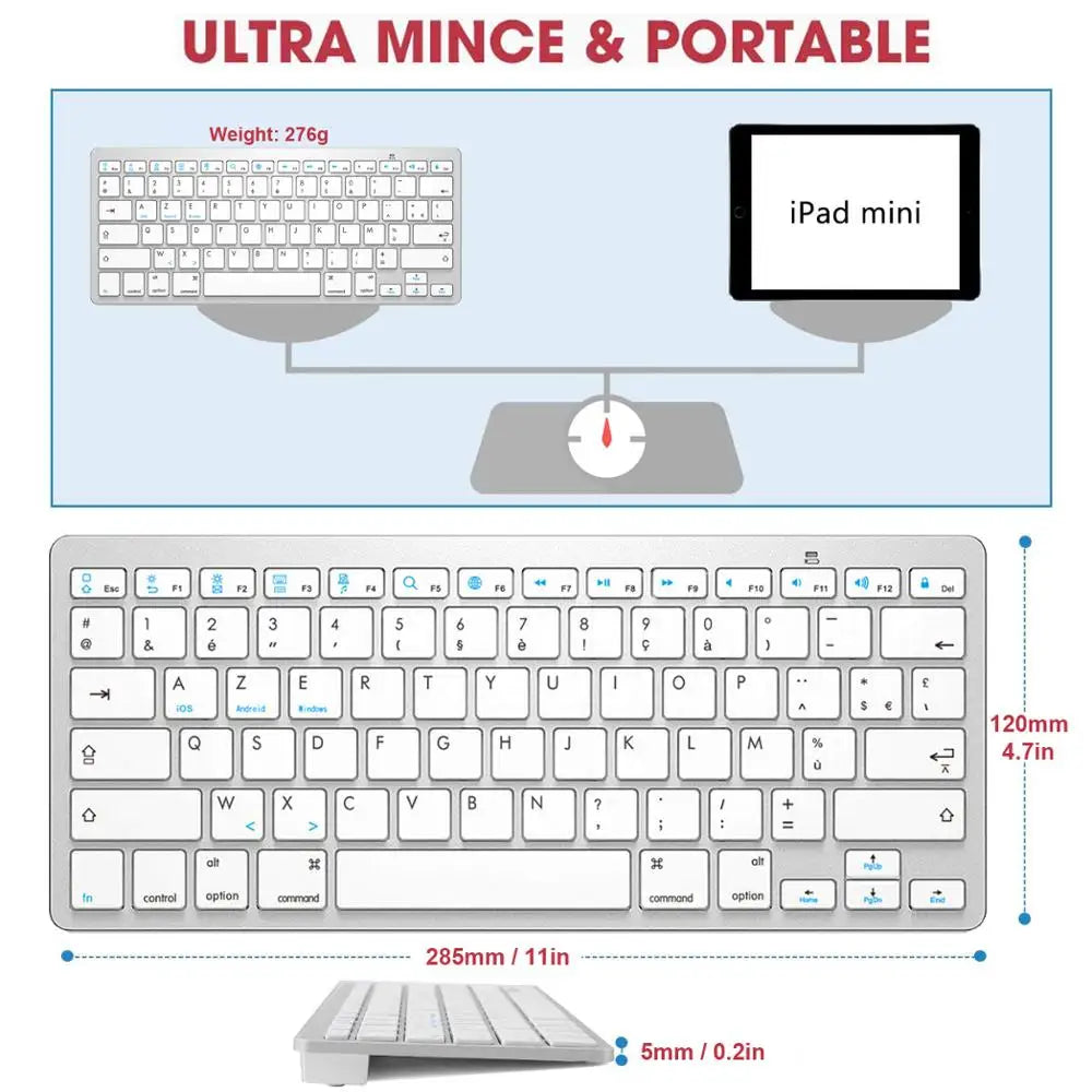 Clavier Bluetooth portable sans fil fin