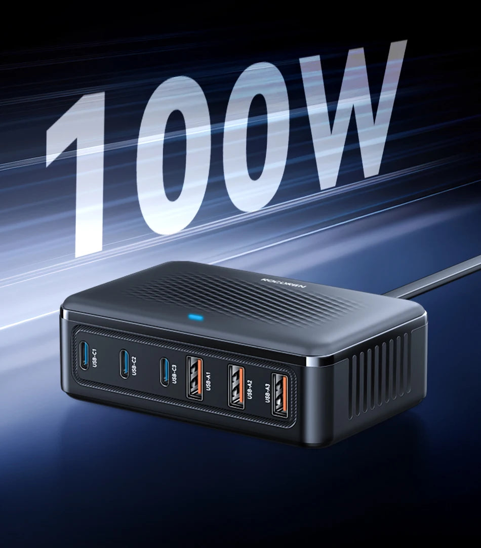 Chargeur Rocoren 100W 6 ports  technologie GaN hub