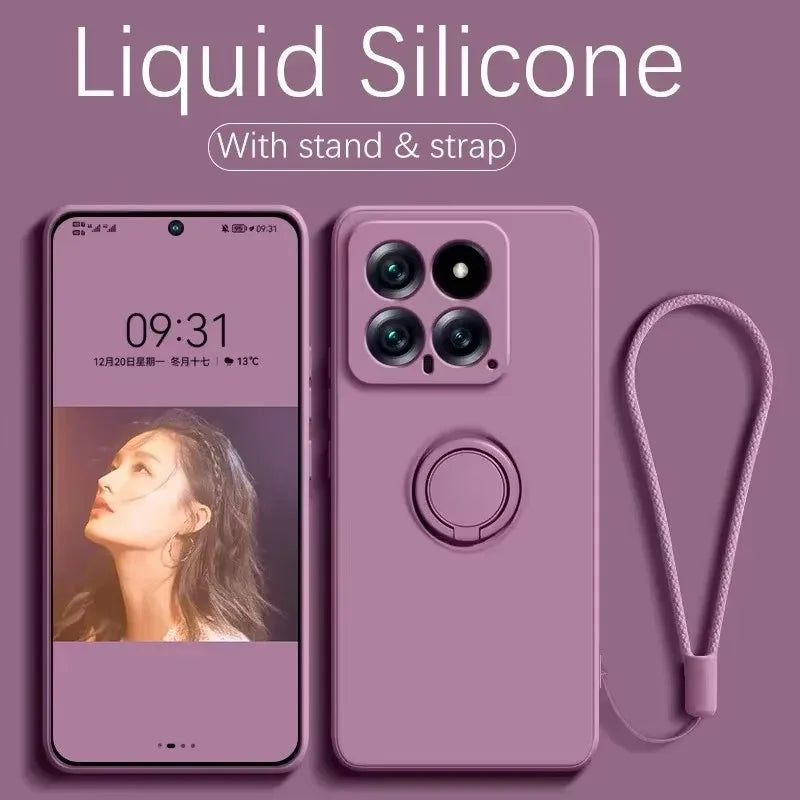 Coque de téléphone avec support magnétique en Silicone liquide de luxe, étui arrière pour XiaoMi 13T 14T 15 Redmi 13C 4G Note 12 13 14 Pro Plus 5G