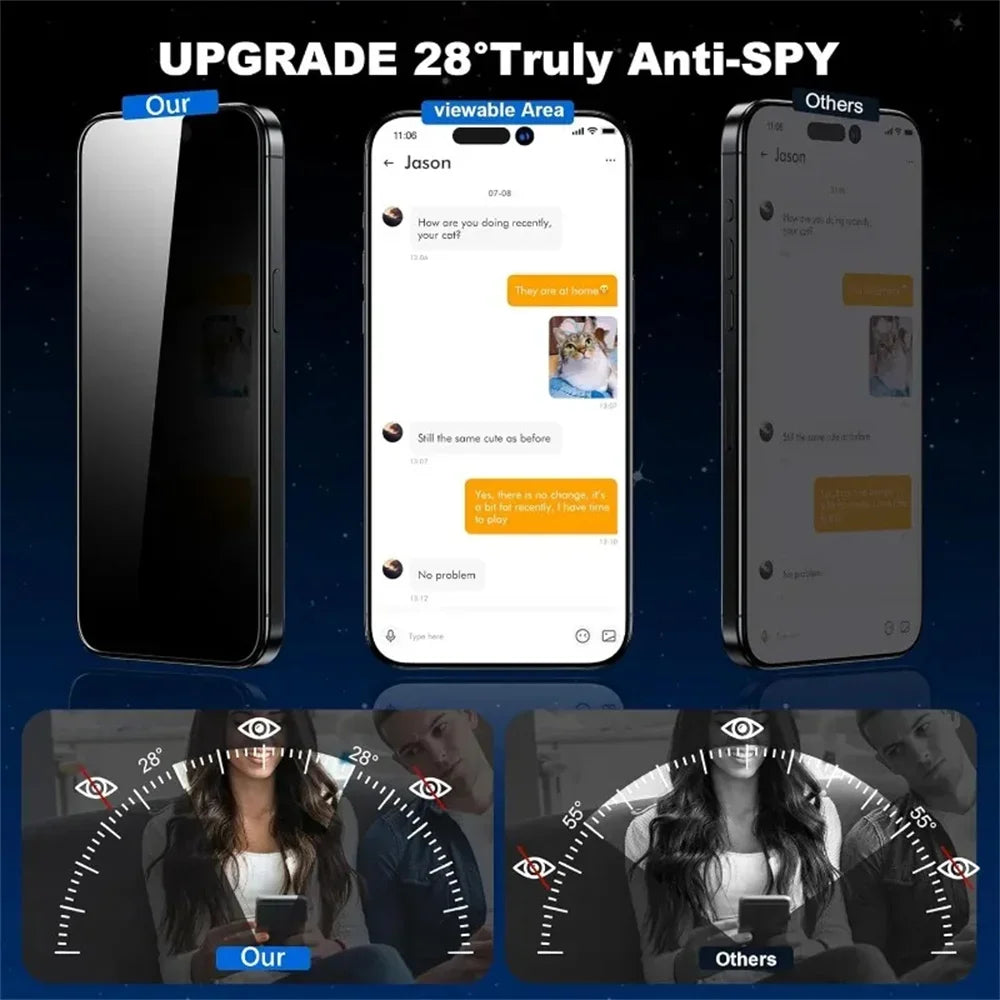 1–5 pièces — Verre trempé anti‑espion avec installation sans poussière pour iPhone