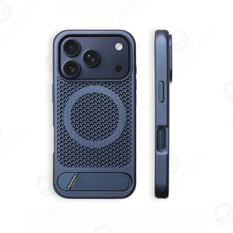 Coque magnétique antichoc avec support et dissipation thermique pour iPhone 17 / 16 / 15 / 14 / 13 – Pro, Pro Max, Normal, Air, Plus