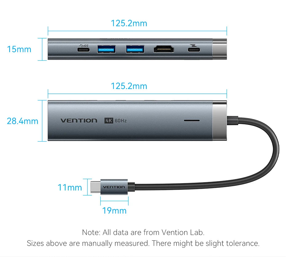 Vention – HUB USB‑C 6‑en‑1 4K60Hz avec RJ45 1000 Mbps & PD 100W